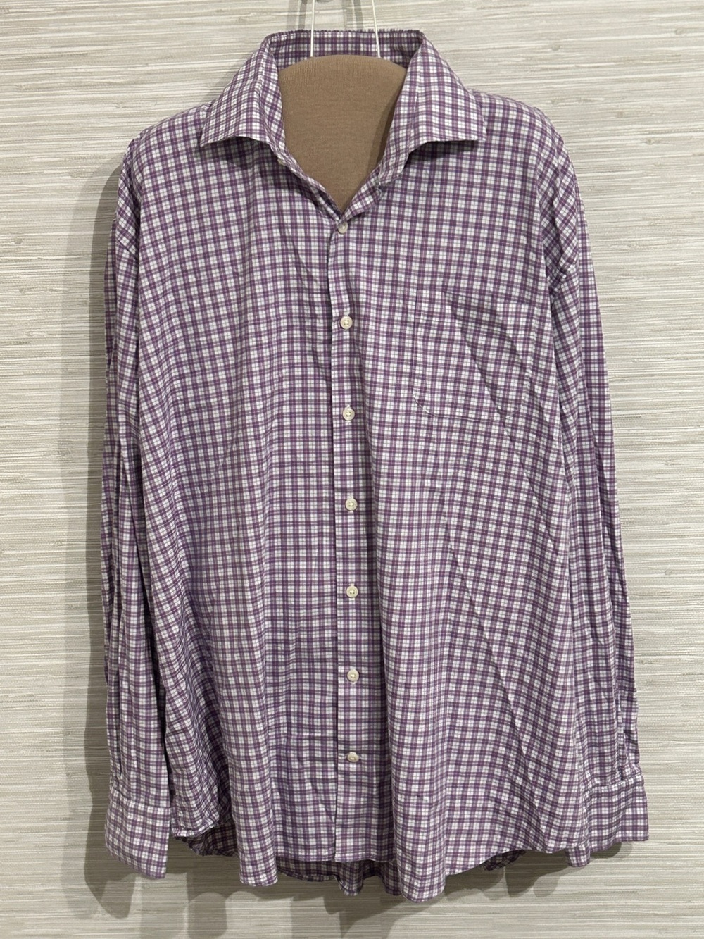 Peter Millar Aberdeen Plaid Sport Shirt Men's XXL Purple White Long Sleeve FW23